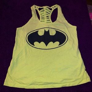 Neon Yellow Green Batman Racerback Tank with Fishbone Braiding and bat print!